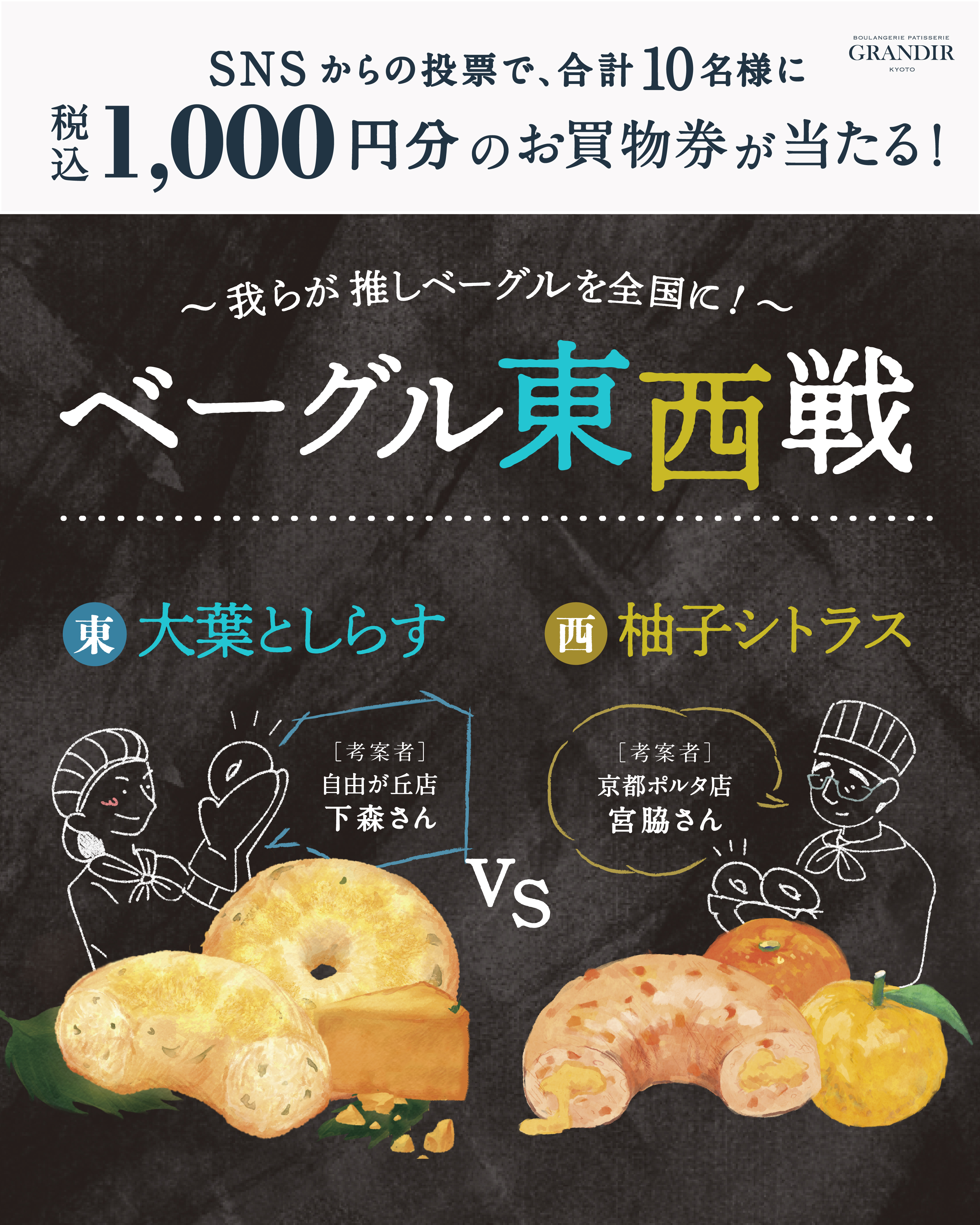 SNSからの投票で、合計10名様にお買物券が当たる！】「ベーグル東西戦 